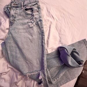 American Eagle Outfitters Light Blue Distressed Straight Leg Jeans